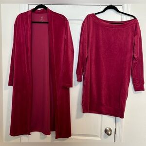 New York And Company New Stretchy Velour Dress & Open Front Cardigan Size Medium